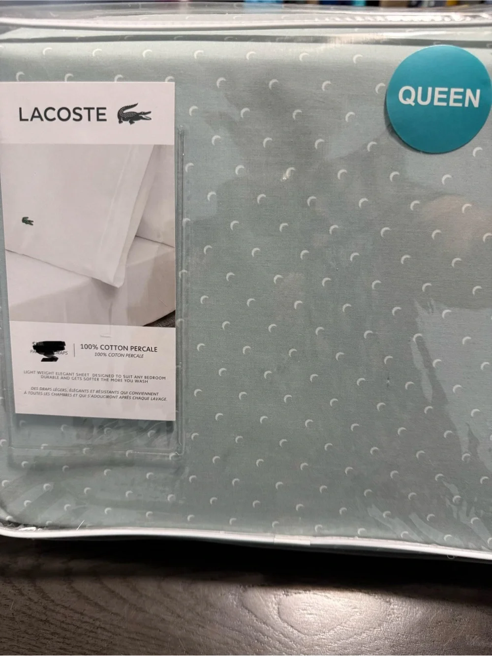 New Lacoste Queen Flat Sheet 93x102 Inches Aqua